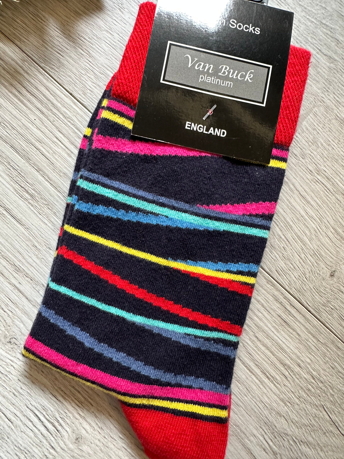 Van Buck Stripey Print Socks In Navy/Red