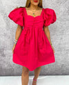 Dahlia Puff Sleeve Dress in Fuchsia