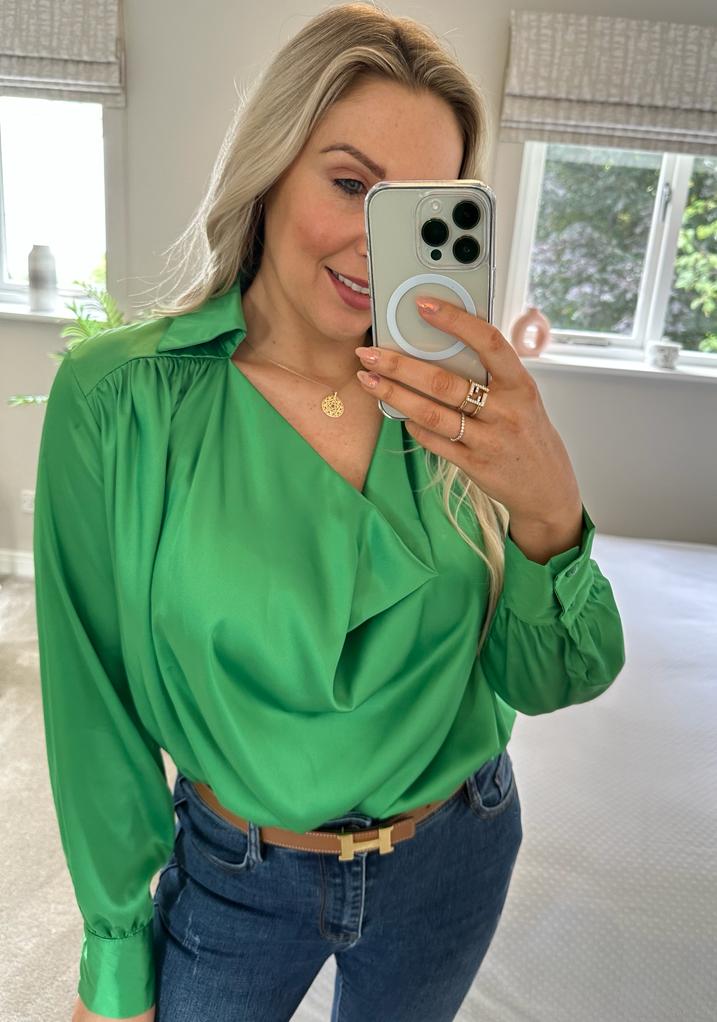 Hattie Cowl Blouse In Green