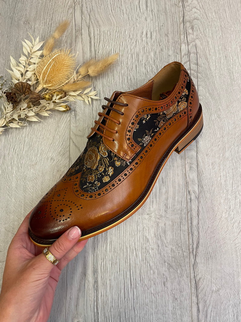 Justin Reess Ross Brogue Shoes in Brown Floral