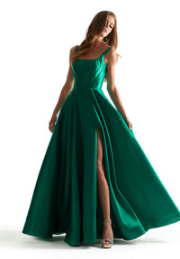 Mori Lee Matte Larissa Satin A-Line Prom Dress In Emerald