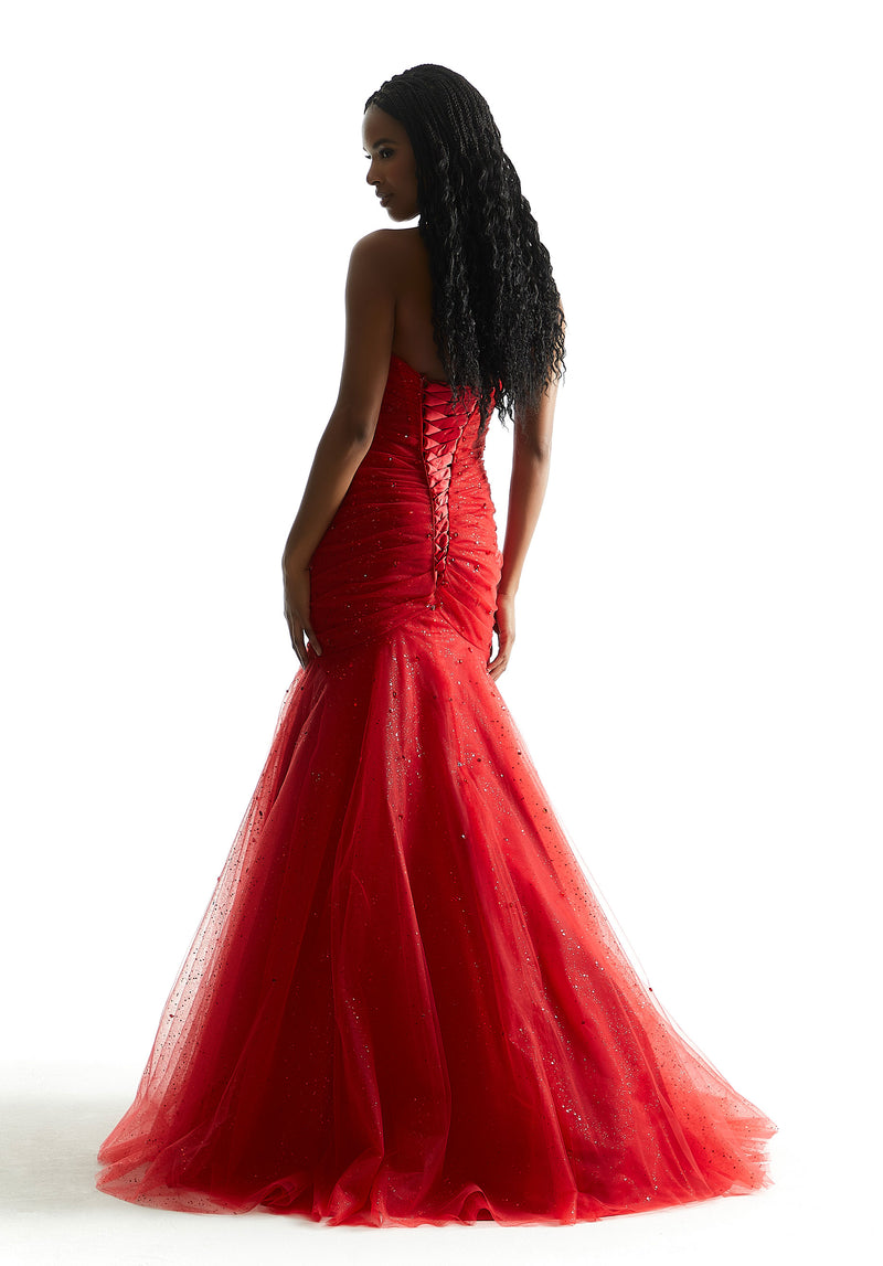 Mori Lee Draped Mermaid Tulle Prom Dress In Navy
