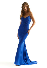 Mori Lee Fit And Flare Jersey Prom Dress In Royal Blue