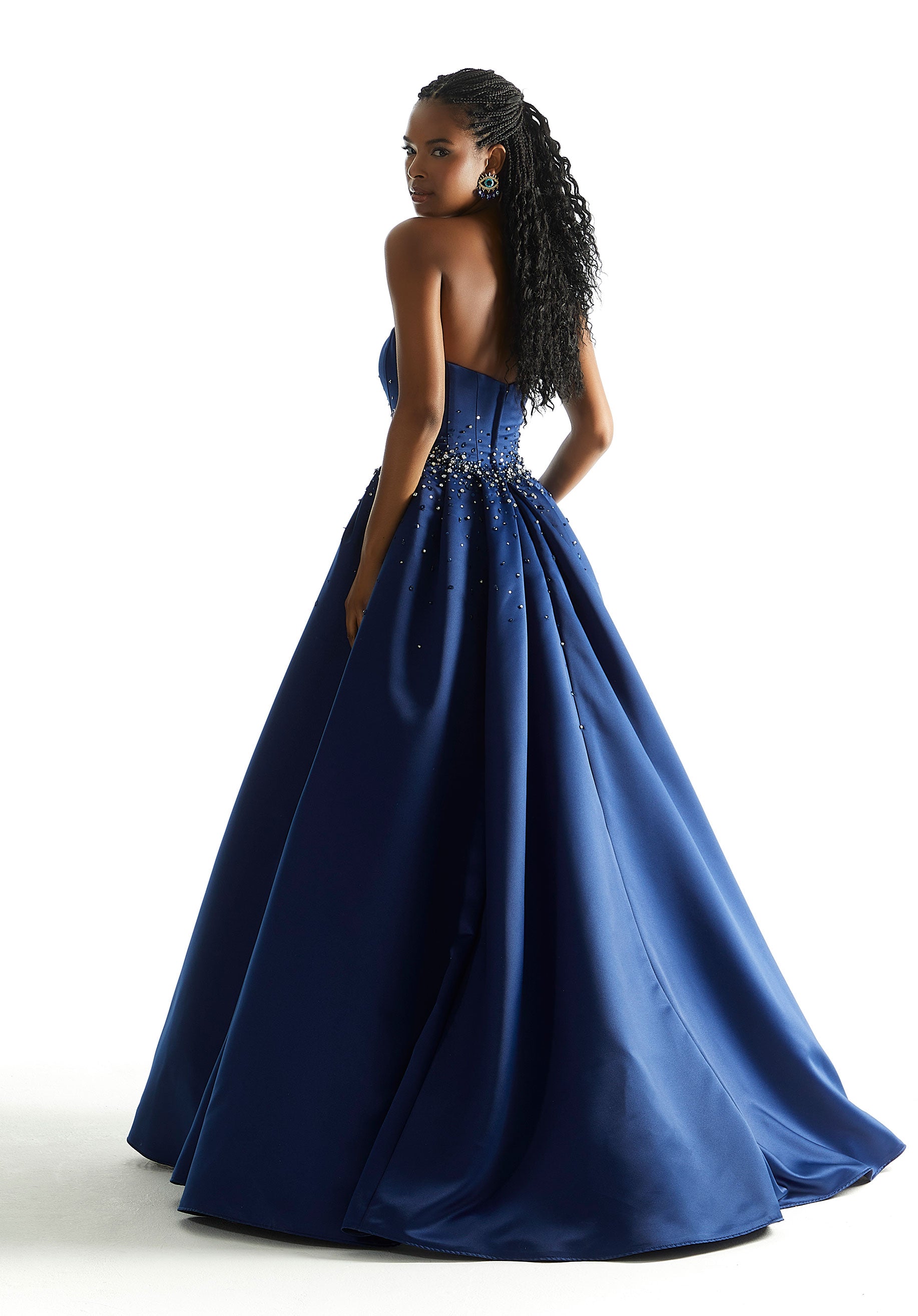 Mori Lee Crystal Beaded Satin Prom Dress In French Blue