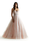 Mori Lee Patterned Glitter Tulle Prom Dress In Blush/Champagne