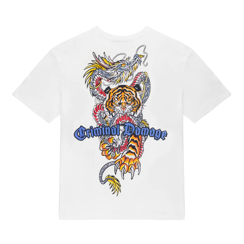 Criminal Damage Dragon Tiger Fight T-Shirt in White