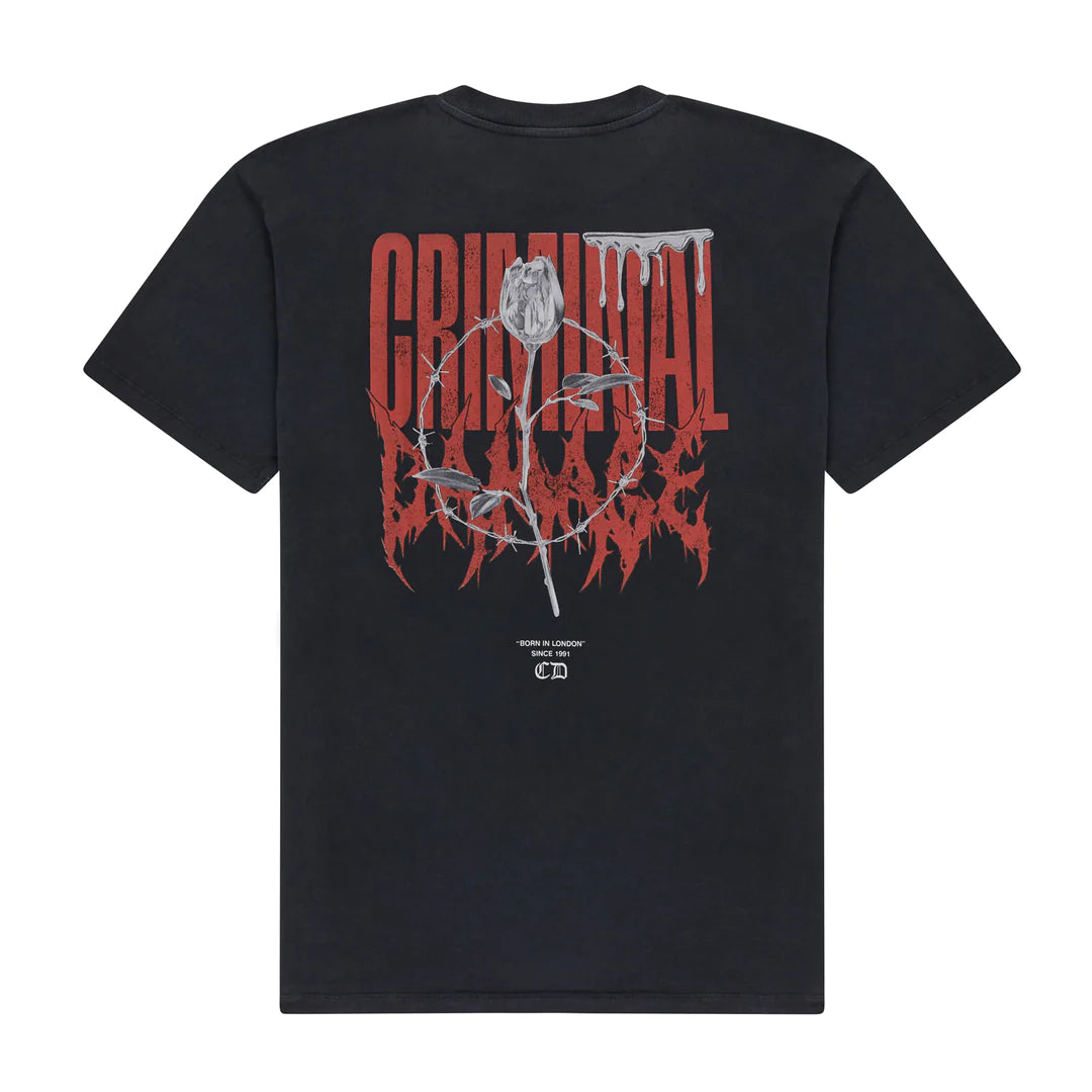 Criminal Damage Metallic Rose T-Shirt in Black