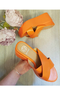 Cara Cross Strap Flatform Sandals in Orange