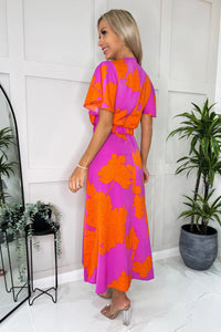 Lizzie Midi Dress in Orange and Purple
