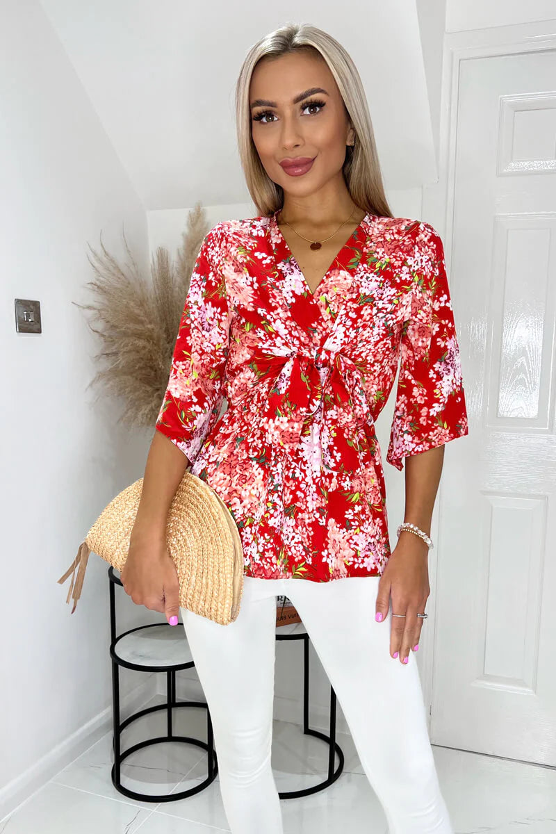 Danielle Top in Red Floral