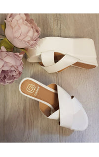 Cara Cross Strap Flatform Sandals in White