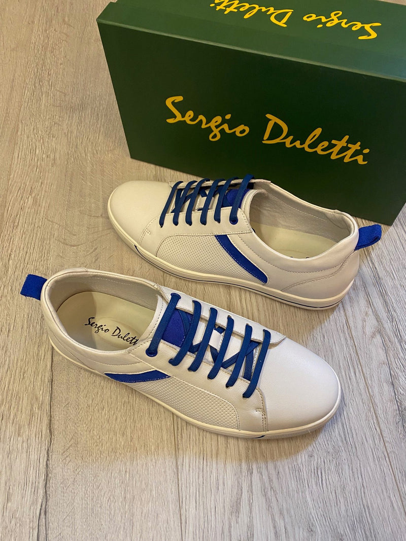 Sergio Duletti – Tyler White Trainers with Blue Stripe