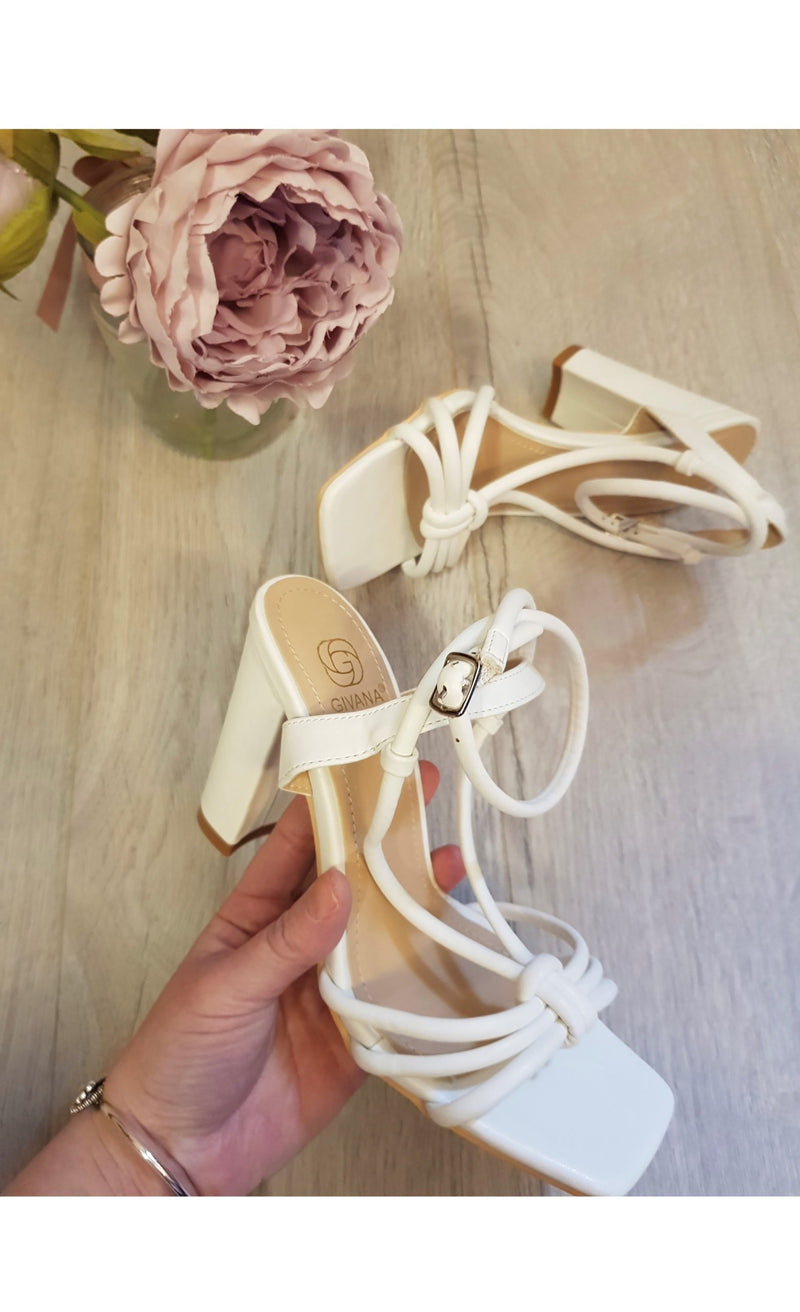 Wren Strappy Block Heels in White