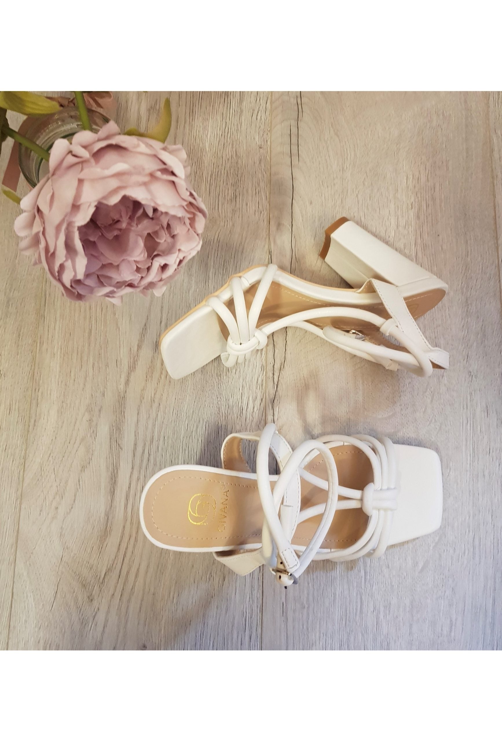 Wren Strappy Block Heels in White